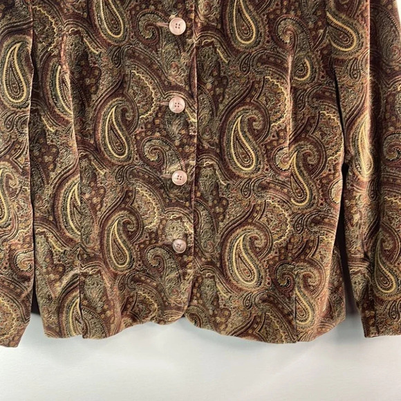 VINTAGE Bianca Nygard Velvet Collarless Blazer Brown Paisley Single Breast 12 - Picture 4 of 12